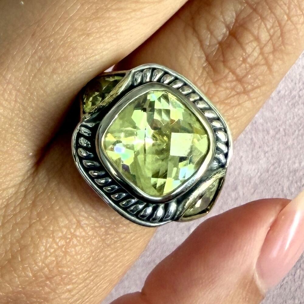 sterling silver faceted yellow cz cable cocktail ring size 8